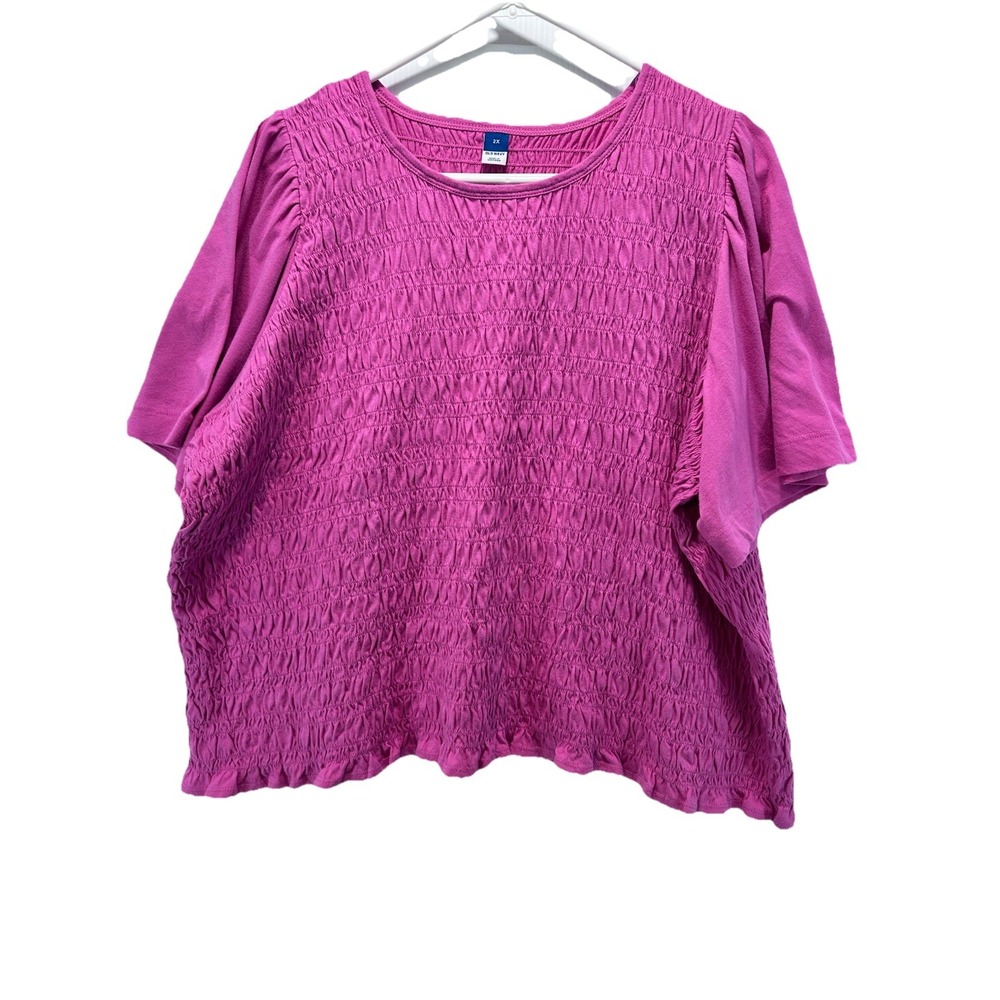 Old Navy Top‎ Womens 2X Ruffle Short Sleeve Smocked Lightweight Pink